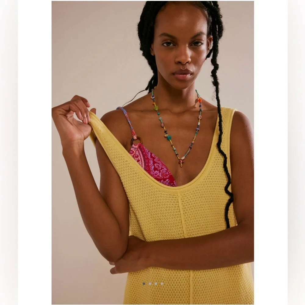 NWT FREE PEOPLE XS Hailee Sweater Jumpsuit Romper Yellow Tansy NEW FP BEACH - Picture 3 of 5